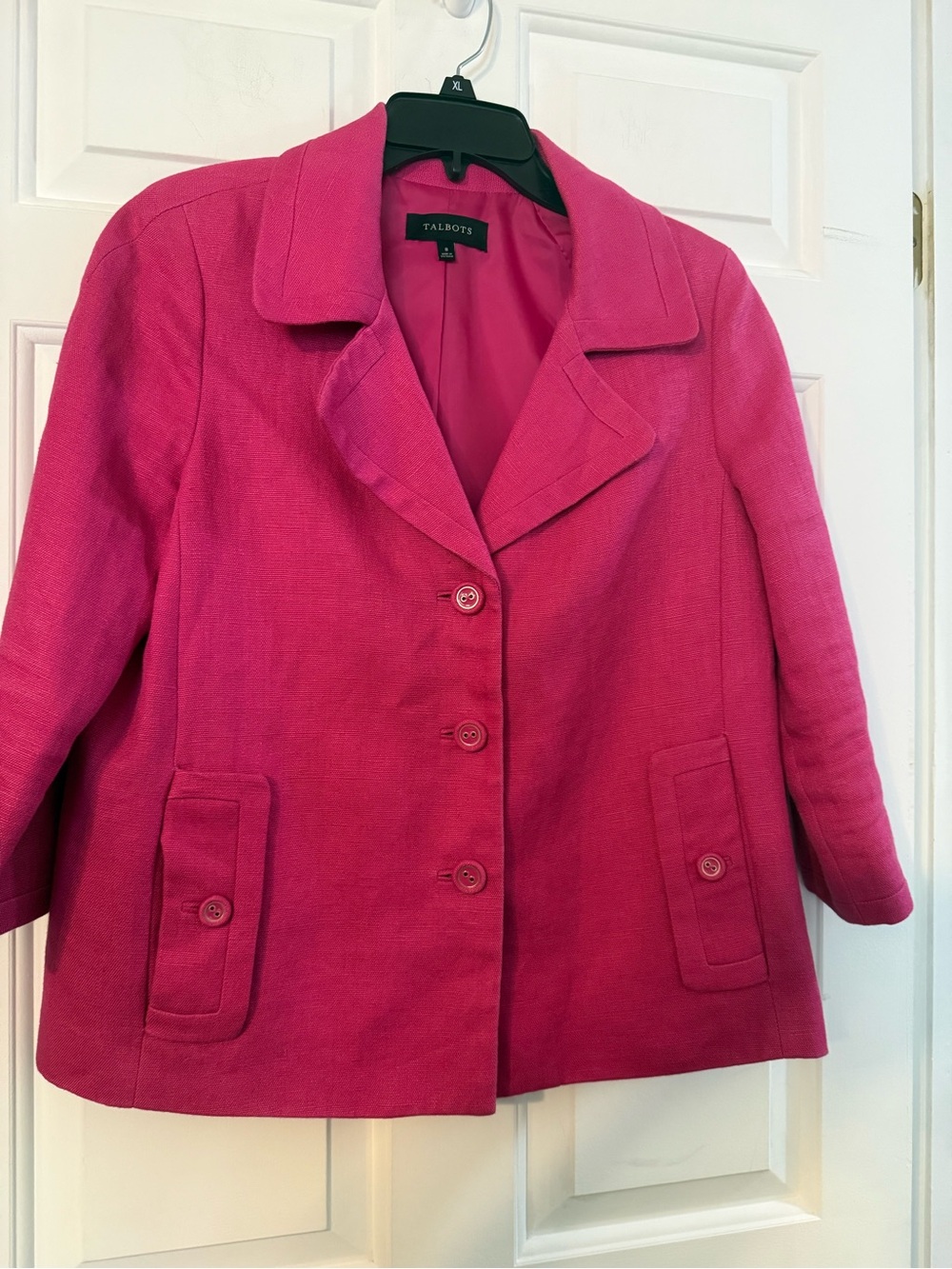 Talbots Women's Pink Linen Notch Collar Blazer Jacket Sz 8 Mid-Length 3 Button